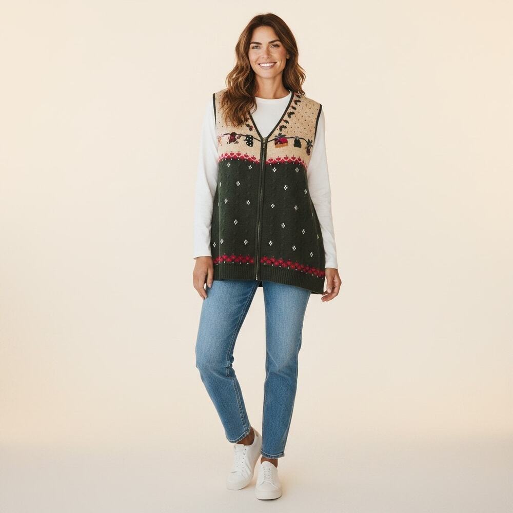 VTG 90s Nutcracker Women's 1X Nutcracker Christmas Zip-Up Sweater Vest